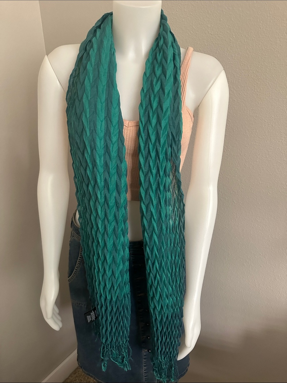 Charlie Paige Teal Crinkle Knit Scarf